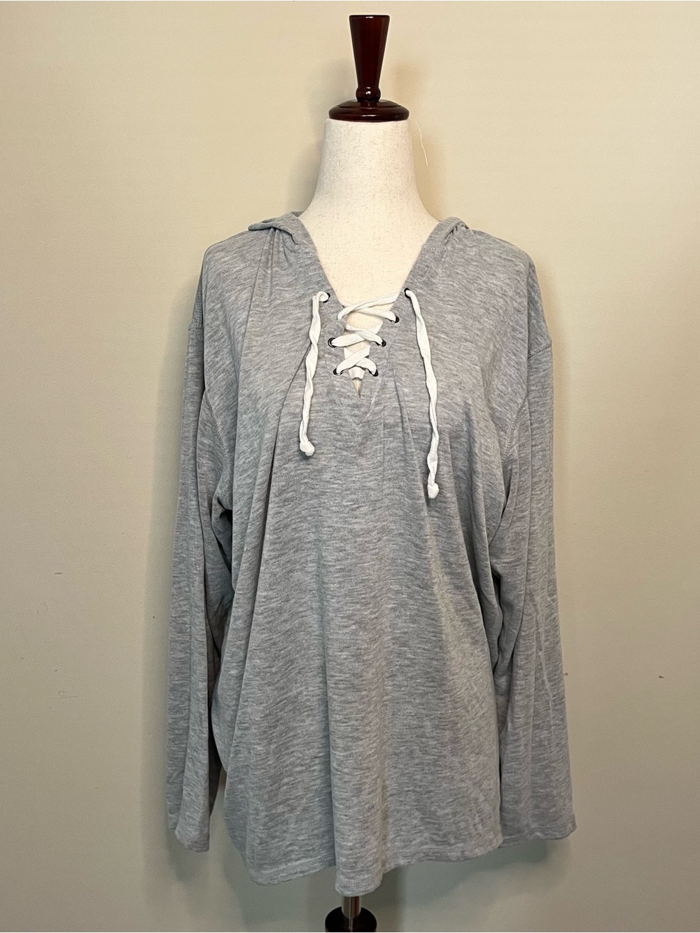 No Boundaries Heather Gray Lace-Up Hooded Pullover
